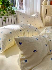 Minimalist Blue Star Bedding Set, Comfortable & Breathable Bed Sheet & Duvet Cover 4-Piece Set (1 Duvet Cover + 1 Bed Sheet + 2 Pillowcases, Duvet Insert & Pillow Insert Not Included, Pillowcase Pattern Randomly Cut) - Baby Blue - View 11