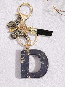 1pc Black Fashion Letter Keychain, Designed For Women's Bags, Exquisite And Compact, With Leopard Butterfly Pattern And Gold Plate 26 Letters A-Z Pendant, Suitable For Girls, Perfect As A Commemorative Gift For Valentine's Day, Teacher's Day And Halloween - Black - View 14