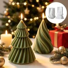SILIKE LUFEI 2pcs Christmas Diagonal Stripe Christmas Tree & Spiral Candle Set Silicone Mold, Suitable For Making Resin, Plaster, Candle, Aromatherapy Products, Home Decor Display Silicone Mold - Silicone Mold - View 4