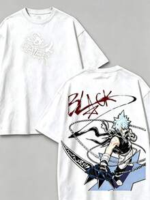Soul Eater - Black Star Anime Washed T-Shirt, Double-Sided Cotton, Unisex Design, Japanese Manga Merchandise, Men's T-Shirt - 白色2 - 查看 2