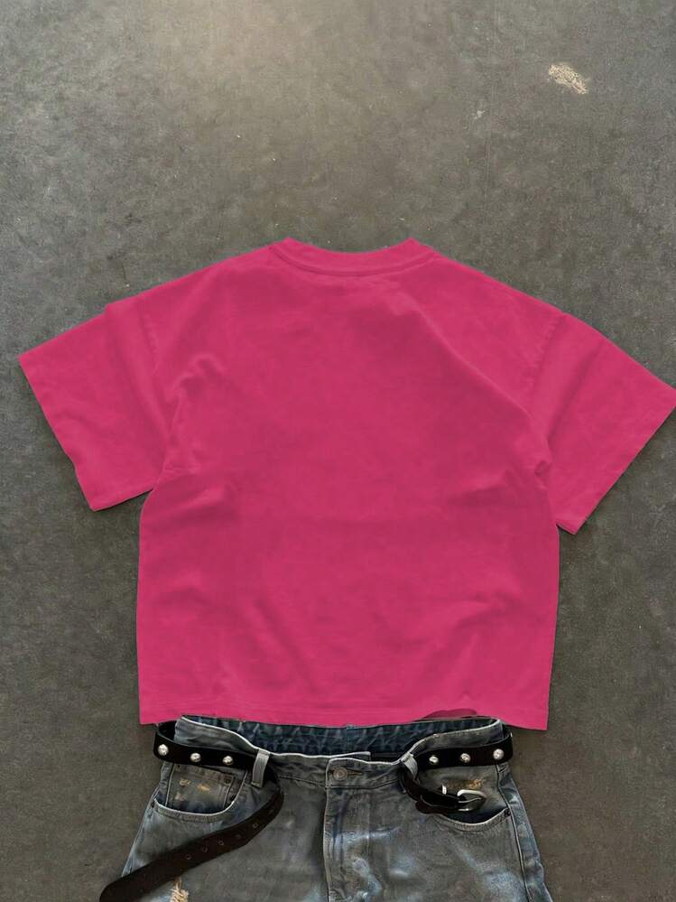 Men's Summer Letter & Floral Print Casual Daily Short Sleeve T-Shirt - Hot Pink - View 2