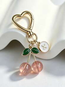 1pc European & American INS Minimalist Acrylic Cherry Letter Keychain, Heart-Shaped Fruit Bag Charm - Multicolor - View 8