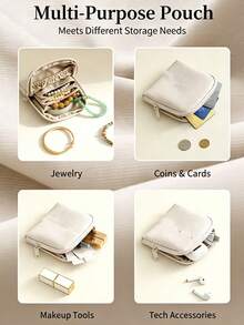 1pc Foldable Jewelry Storage Box, Travel Jewelry Bag, Portable PU Storage Bag, Practical Travel Jewelry Organizer, Cosmetic Storage Bag, Storage Pouch, Card & Coin Holder, This Leather Travel Jewelry Organizer Features Multiple Flap Compartments, Side Drawstring Pocket, Separate Storage For Bracelets To Prevent Tangling, Scratching And Wear - Multicolor - View 4