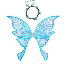 2026 New Floral Wreath, Fairy Mori Style Adult Colorful Printed Long Tail Butterfly Wings, 2pcs Costume Props Set, Suitable For Birthday Decoration, Photography Props, Cosplay Party, Carnival, Halloween And Other Festival Costumes - Multicolor - View 12