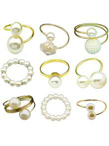 1/6/12/20pcs Exquisite Table Decor Wedding Pearl Rose Napkin Rings - Multicolor - View 10