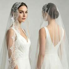 3 Meters Long Mantilla Lace Wedding Veil, White Spanish French Style Bridal Veil, Extra Long Cathedral Train Bridal Headpiece For Wedding Ceremony - Multicolor - View 3