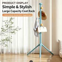 Freestanding Coat Rack With Multi Staggered Hooks, Stable Tripod Base Vertical Garment Stand, SpaceSaving Floor Clothes Hanger Organizer For Entryway Bedroom Hallway, Cute Pastel Storage Rack ForHat Scarf Handbag - White - View 3