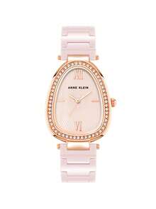 Anne Klein Women's Ceramic Quartz Watch, Light Pink Mother Of Pearl Dial, Luxury Crystal Oval Watch - Light Pink - View 10