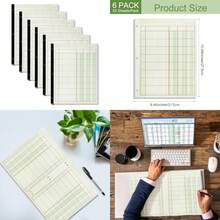 6 Pack 312 Sheets Analysis Pad Columnar Books 3 Hole Ledger Paper Pad 8.5 X 11 Inch Columnar Pad Accounting Ledger Book For Business, 52 Sheets/Pack, Single Page Format, Green Red 3 Columnar - RedGreen - View 1