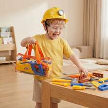 Kids Pretend Play Construction Tool Set With Storage Bag, Simulation Hammer Wrench Screwdriver Saw Repair Tool Kit, Engineer Role Play Educational Toy For Boys, Halloween Gift - Multicolor - View 9
