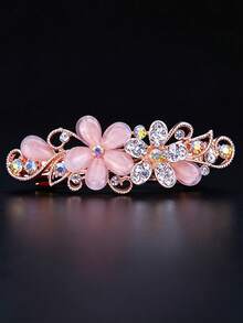 1pc Elegant Rhinestone Flower Decor Hair Clip, Pink Claw Hair Clip Hairpin, Sweet & Cute Hair Accessory, Valentine's Day Headpiece Accessory, Suitable For Wedding, Party, Birthday, Gift For Girlfriend, Mom - Multicolor - View 3