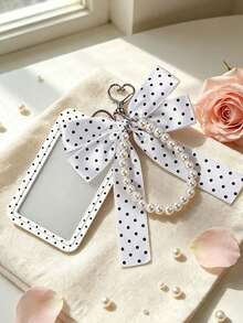 Polka Dot Card Holder With Bow Pearl Keychain,Y2k Photocard Holder, Cute Id Card Protector,Stylish Bag Pendant,Personalized Card Holder, Students Gift - Multicolor - View 5