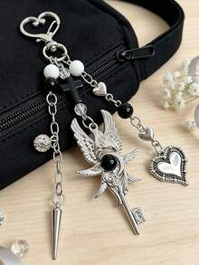 Vintage Dark Angel Wing Keychain, Cross Bag Charm, Y2K Girly Punk Bag Accessory - Multicolor - View 4