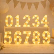 1pc 0-9 Number Theme Party Decor LED Light Night Lamp, Party Wedding Cocktail Decoration - White - View 2