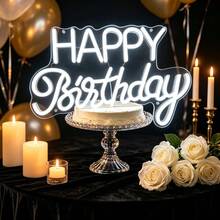 Happy Birthday LED 霓虹燈 生日派對氛圍裝飾燈 USB 發光燈牌 - 單色 - 查看 6