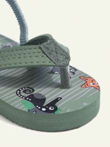 1 Pair Toddler Boys & Girls Light Green Ocean Creature Print Flip Flops Open Toe Thong Sandals Flat Casual Comfortable Lightweight Suitable For Beach Swimming Summer Vacation (Random Pattern) - Green - View 8
