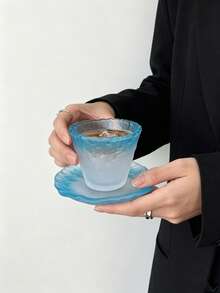 1 Set Minimalist Gradient Frosted Glass Tea Cup And Saucer, Highly Attractive Practical Tea Set For Home And Gathering Tea Drinking - Multicolor - View 10