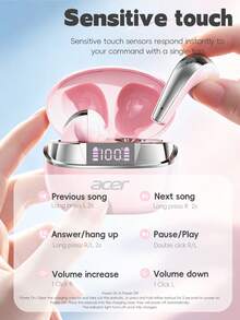 Acer OHR554 Wireless Bluetooth Earbuds, Semi-In-Ear Design, ENC Noise Cancellation For Calls, Panoramic Stereo Sound, Digital Display, 300mAh Charging Case, Ultra-Long Battery Life, Compatible With IOS/Android Phones - View 11
