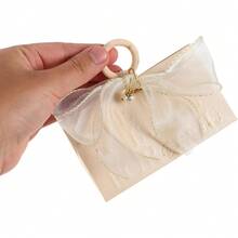 Party Box Packs,Wedding Favor Boxes Small Candy Container With Wooden Handle And Pearl Bow, Pearl White Bridal Shower Party Favor Packaging For Wedding Guests And Bridesmaids - Beige Box + Mesh + Pearl Brooch - View 8