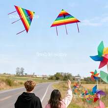 Rainbow Triangle Kite, Equipped With 30m Kite Line, Easy To Soar, Outdoor Recreation Flying, Farm Bird Repellent, Random Style Shipped - Multicolor - View 2