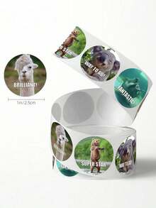 500pcs/Roll Encouragement Animal Sticker Roll, Llama, Brown Bear, Koala, Sea Turtle Themed, Gift Decor For Envelopes, Cards, Teachers, Students, Waterproof PVC Sticker,School Supplies,Back To School - Multicolor - View 2