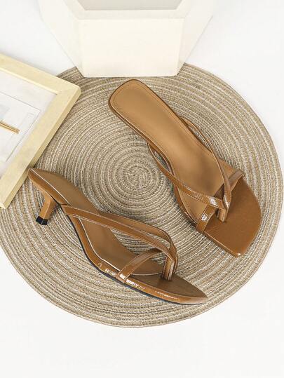 Women's High Heel Sandals Thick Heel Square Heel Cup Heel Fashion Slippers Black Sandals Toe Strap Sandals Two-Way Wear Toe Slippers Thin Strap Toe