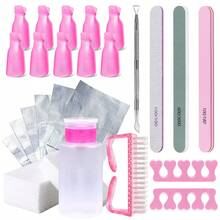 Bộ dụng cụ tẩy sơn gel đa năng, kẹp ngâm tẩy móng, cây đẩy da móng, dũa móng, miếng bông tẩy trang, bộ dụng cụ tẩy móng làm móng tại nhà - Nhiều màu - Xem 9