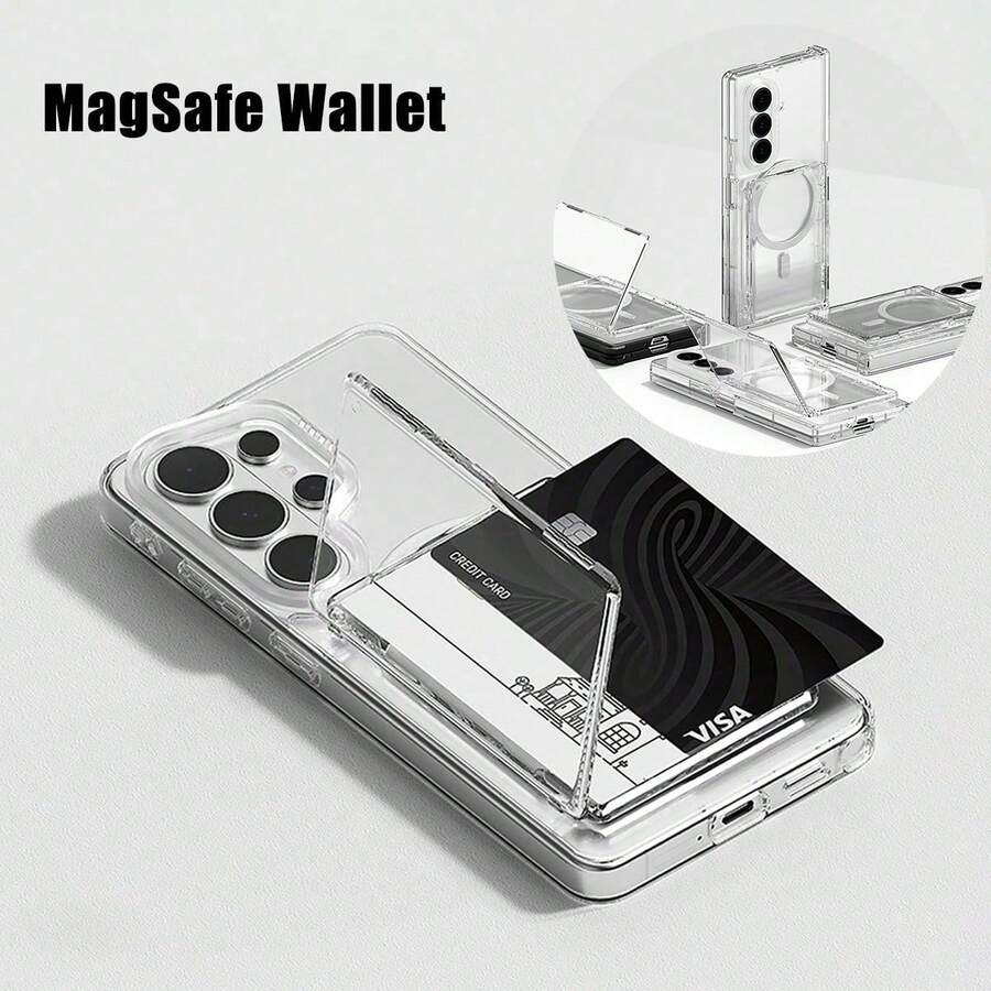 Dompet Kartu Magnetik MagSafe, Tempat Kartu Ponsel Lipat Transparan Bening dengan Penyangga, Kantong Kartu Kredit Pemblokir RFID yang Dapat Dilepas, Kompatibel dengan Semua Casing Ponsel Magnetik MagSafe - MultiWarna - View 1