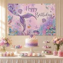 Mermaid Theme Birthday Party Backdrop, Multiple Sizes Available, Polyester Material, Princess Girl Theme Decoration, Suitable For Girls Celebration Events And Photo Booth Party Decor - Mermaid - View 7