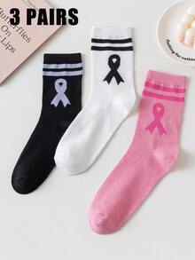 3/6/9 Pasang Kaos Kaki Wanita Model Preppy Bergaris dengan Pita, Panjang Setengah Betis, Lembut & Nyaman untuk Perjalanan Sehari-hari - MultiWarna - View 11