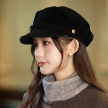 Vintage British Style Beret Hat Autumn/Winter Women's Fashion Octagonal Cap Premium Warm Newsboy Cap Flat Top Newsboy Cap Korean Style Versatile Solid Color Suede Polyester Fiber Baseball Cap - Hat - View 6