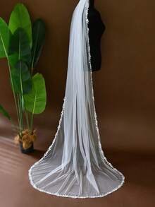 2026 Long Lace Veil, 1pc 95cm Eyelash Lace Train, Built-In Metal Comb, Suitable For Church And Cathedral Weddings, Bohemian Style - White - View 11