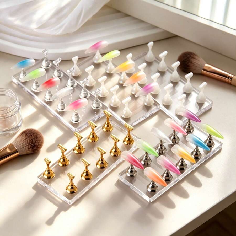 1Set Nail Art Display Tray With Acrylic Base, Japanese Chessboard‑Style Practice Display Rack, Novice Self‑Study Manicure Holder, Nail Art Accessory Set,Nail Tech Supplies - Multicolor - View 1