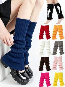 1 Pair Women's Ribbed Knit Leg Warmers, Solid Color Flare Cuff Loose Slouch Socks, Casual Y2K Layered Boot Covers, Suitable For Daily And Party Wear - Multicolor - View 2
