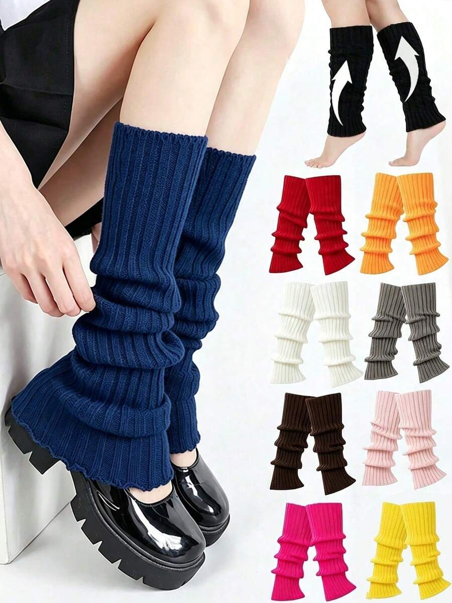 1 Pair Women's Ribbed Knit Leg Warmers, Solid Color Flare Cuff Loose Slouch Socks, Casual Y2K Layered Boot Covers, Suitable For Daily And Party Wear