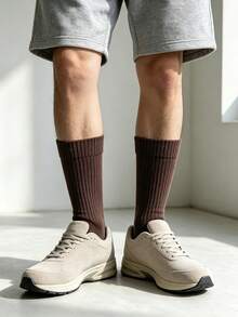 1/5/10 Pairs Pure Brown Sole Men's Mid-Calf Socks, Breathable And Moisture-Wicking, Versatile Sports Socks, Business Commute Socks, Suitable For All Seasons - Brown - View 2