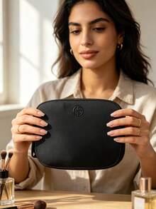 Black Nylon Zipper Makeup Bag With Embossed Logo, Portable Cosmetic & Toiletry Storage Bag For Daily Use And Business Travel ARMANI‑GIFT‑65 - Black - View 11