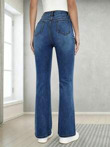 Teen Girl Classic Versatile Stretch Comfortable Flare Leg Jeans - Dark Wash - View 3
