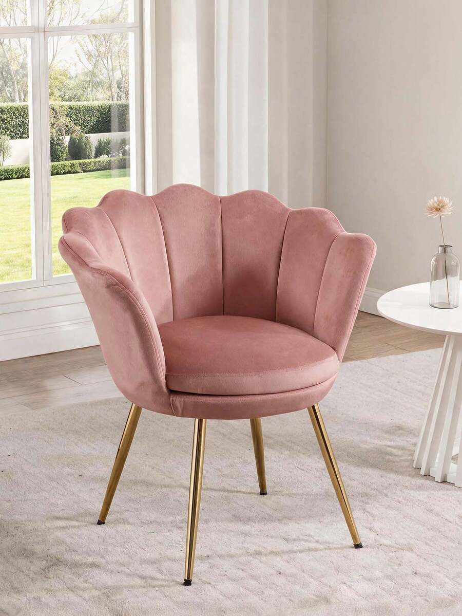 WAHSON OFFICE CHAIRS 1PC Wahson Velvet Armchair Armchair With Gold Legs, Comfortable Bedroom Armchair Relax Chair For Living Room/Bedroom - 深粉紅色 - 查看 1