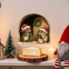 1/3/5pcs Christmas Mouse Hole Wall Decals, Cute Mouse With Christmas Hat Baseboard Stickers, Self-Adhesive Removable Wall Art Decor, Holiday Home Decoration - Christmas Mouse Hole - View 4