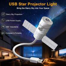 USB Star Projector With 25 HD Glass Projection Slides For Bedroom | HD Projection, Adjustable Brightness, USB Powered, Flexible Gooseneck, Bedroom Ceiling Decor - White - View 10