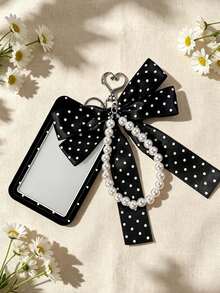 Polka Dot Card Holder With Bow Pearl Keychain,Y2k Photocard Holder, Cute Id Card Protector,Stylish Bag Pendant,Personalized Card Holder, Students Gift - Multicolor - View 9