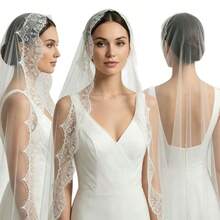 3 Meters Long Mantilla Lace Wedding Veil, White Spanish French Style Bridal Veil, Extra Long Cathedral Train Bridal Headpiece For Wedding Ceremony - Multicolor - View 4