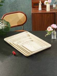 Light Wood Grain Tray, Used For Holding Food, Snacks, Drinks, Breakfast, Coffee, Rectangular Serving Tray, Durable Plastic PP Material - Beige - View 13