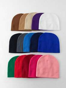 1pc Women's Solid Color Y2K Hip Hop Knitted Beanie, Double Layer Warm Neutral Fashion Casual Brimless Hat, Suitable For Daily Street Punk Style - Multicolor - View 3
