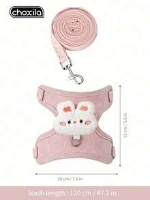choxila 1pc Cat Harness And Leash Set, Adjustable Cat Leash, Kitten Harness, Cute Rabbit And Bear Pattern, Suitable For Outdoor Use, Vest-Style Cat Walking Leash, Comfortable And Lightweight, Escape-Proof Pet Harness Set - Multicolor - View 12