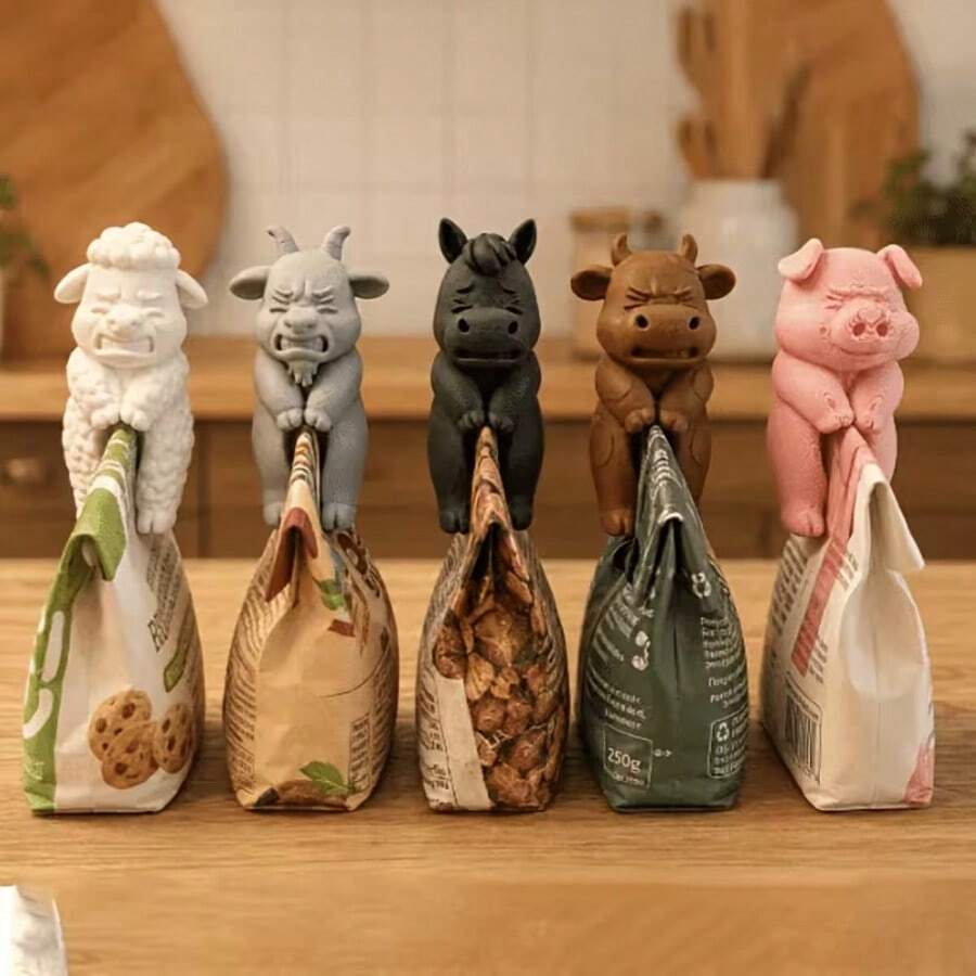 5pcs Cute Animal Shaped Bag Clips, Perfect Seal For Coffee, Grains, Candy And Snack Bags, Ideal Housewarming Gift, Fun Collectible For Snack Lovers And Home Decor Enthusiasts