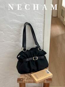 1pc Korean Style Polka Dot Highly Attractive Niche Shoulder Bag With Exquisite Buckle Design Tote Bag - Black - View 7