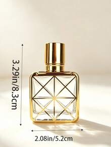 20ml Luxury Gold Plated Perfume Atomizer Bottle, Square Geometric Pattern Empty Refillable Perfume Spray Bottle, Clear Glass Travel Perfume Dispenser, Portable Cosmetic Sample Container For Travel Daily Use - Multicolor - View 3
