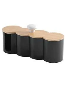 1pc 4-In-1 Cotton Pad Storage Box & Cotton Swab Dispenser, Multi-Functional Vanity Organizer With Wooden Dust Cover, 4-Compartment Cosmetic Storage Container For Cotton Balls, Cotton Swabs And Sponges, Desktop Organizer - Multicolor - View 13